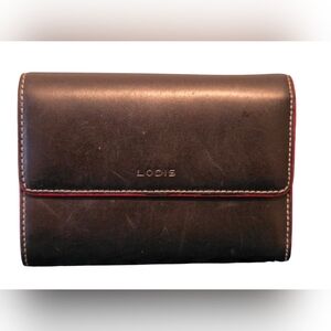 Lodis Black & Red Women's Trifold Leather Wallet Flaws As Shown